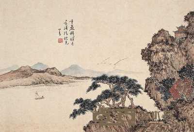 溥儒 秋光帆影图 片 28×40cm